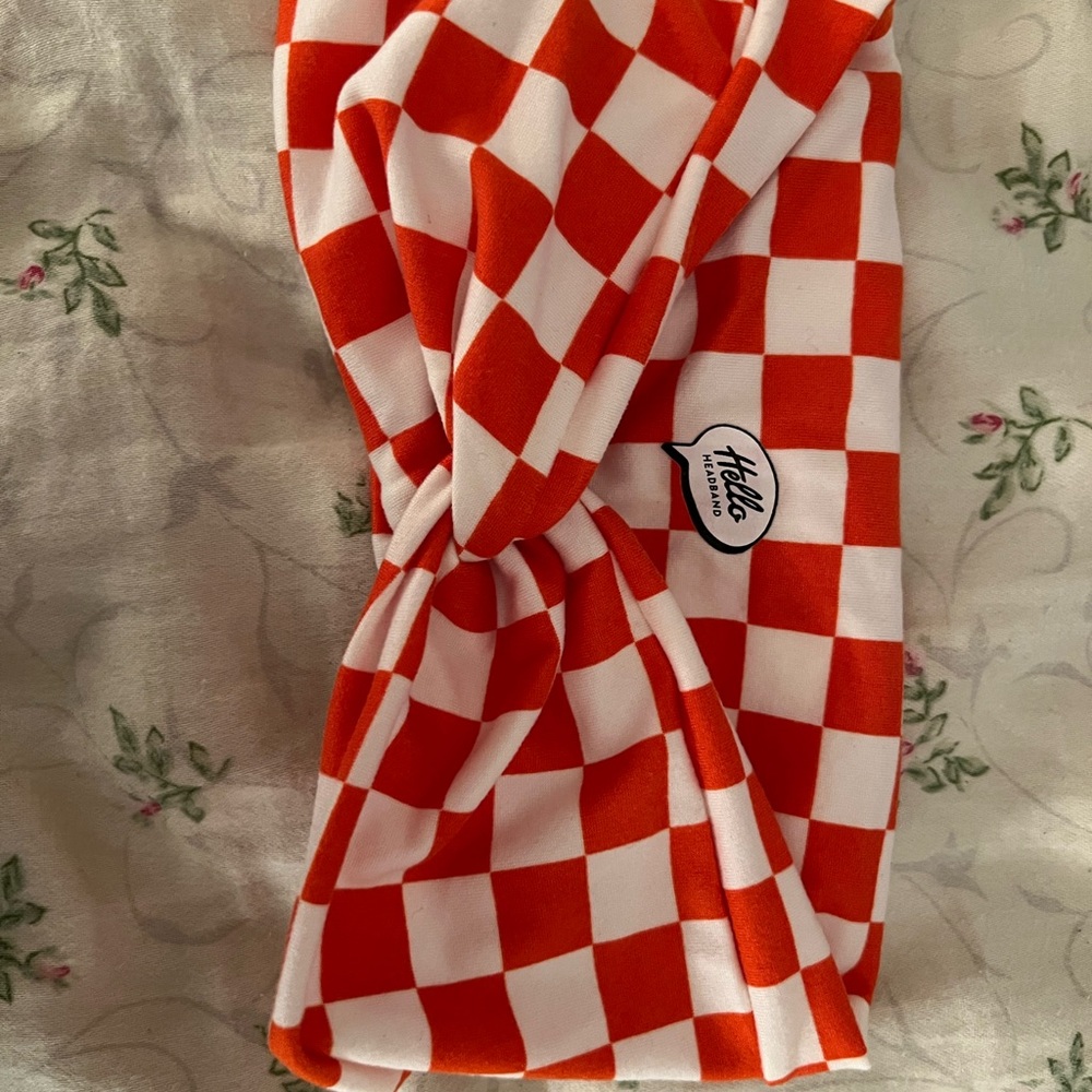 Red and White Checkered Hello Headband
